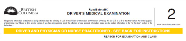 image from form used for driver medical exams in bc