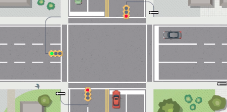image of left turn on red light at intersection