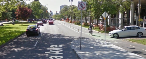 image of no pedestrian crossing sign at bus stop