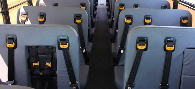 image of school bus seats with seatbelts