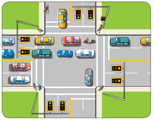 Clearing the intersection properly means that the intersection should not be blocked as shown in this example.
