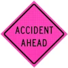 image of pink accident ahead sign