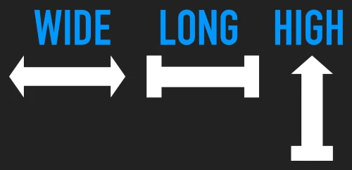 image of dimensions wide, long and high