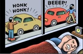 horns honk as drivers lock their cars disturbing sleeper