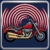 a red cruiser motorcycle emitting loud sound waves from a modified gold exhaust pipe