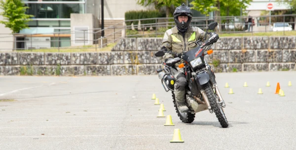 image of motorcycle skills testing course participant