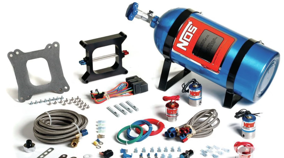 Nitrous oxide system components including lines, solenoids, and nozzles