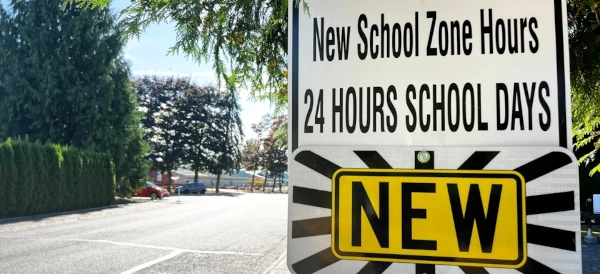 image of sign for new times in school zones