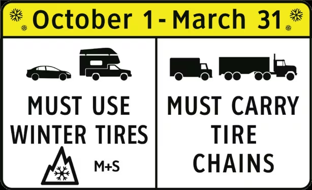 RV must use winter tires sign