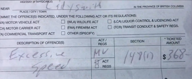 image of part of a speeding ticket