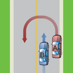 image of one car making a u turn in front of another car