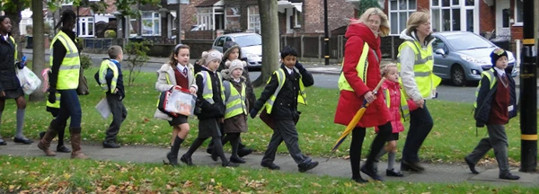 image of a walking school bus group