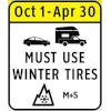 image of a sign requiring winter tires on vehicles in BC