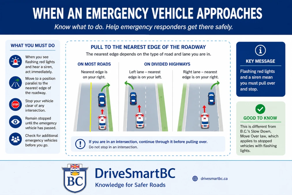 know which side of the road to stop on when overtaken by an emergency vehicle