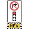 no right turn on red light traffic sign with a new tab below it