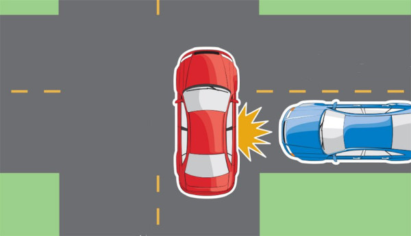 Broadside (T-bone) collision caused when a driver enters an intersection before cross traffic has stopped.