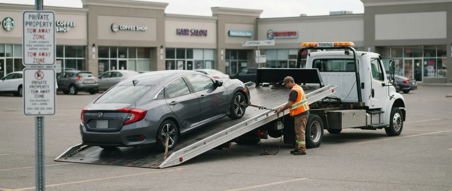 Vehicle being towed from a private business parking lot